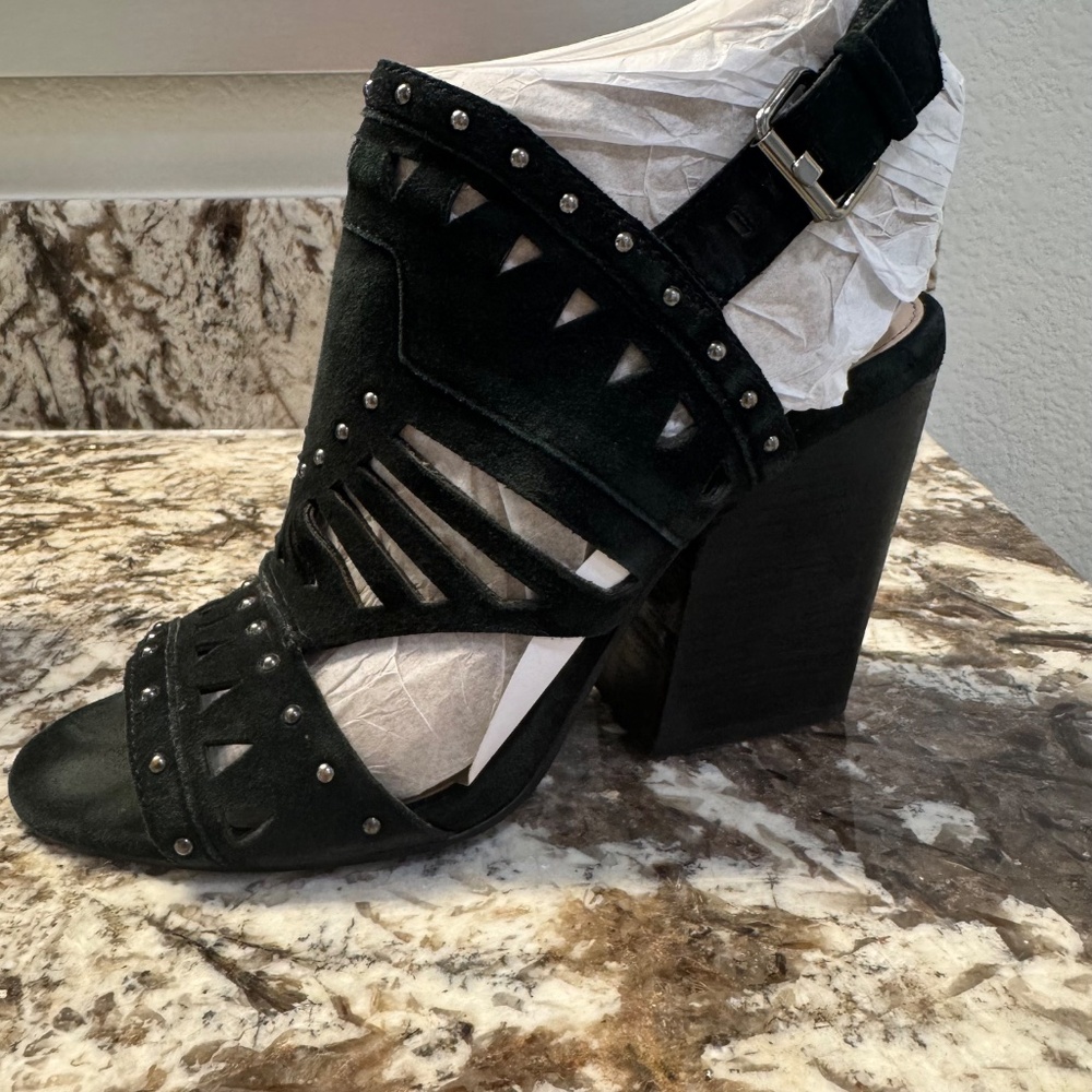 Vince Camuto Reston Sandals Womens Black Leather Block Heel Strap - Picture 5 of 10